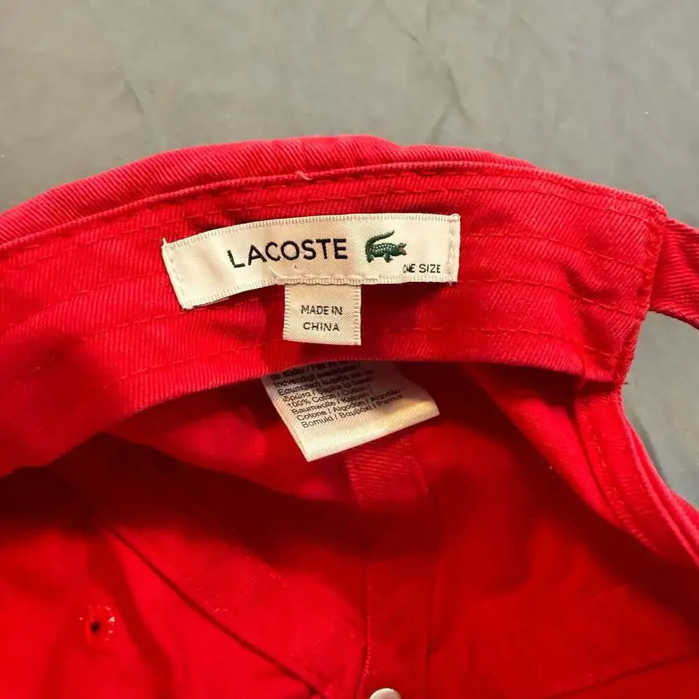 Lacoste RK4863 Red Small Croc Logo Cotton Dad Hat Cap Adjustable One Size